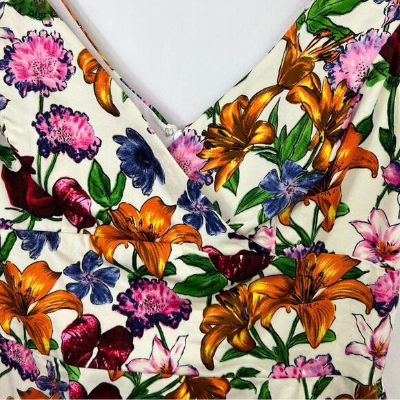 Chetta B Cream Floral V Neck Sleeveless Dress Size 8 - Picture 4 of 14